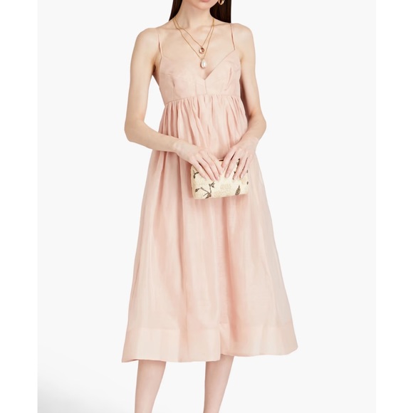 Zimmerman Gathered linen and silk-blend gauze midi dress *Worn Once* - Picture 2 of 8